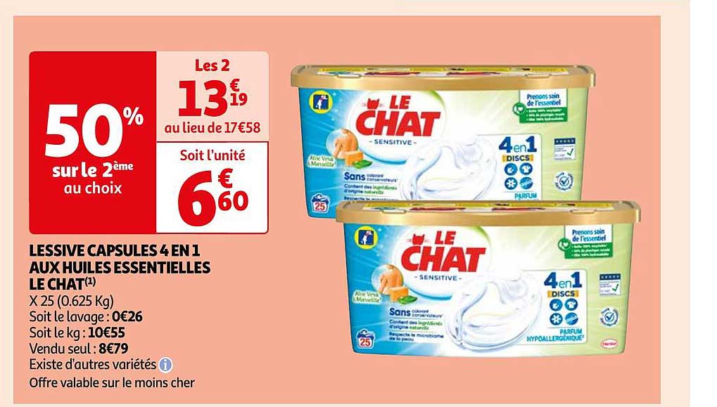 lessive capsules 4 en 1 aux huiles essentielles le chat