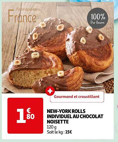 new-york rolls individuel au chocolat noisette