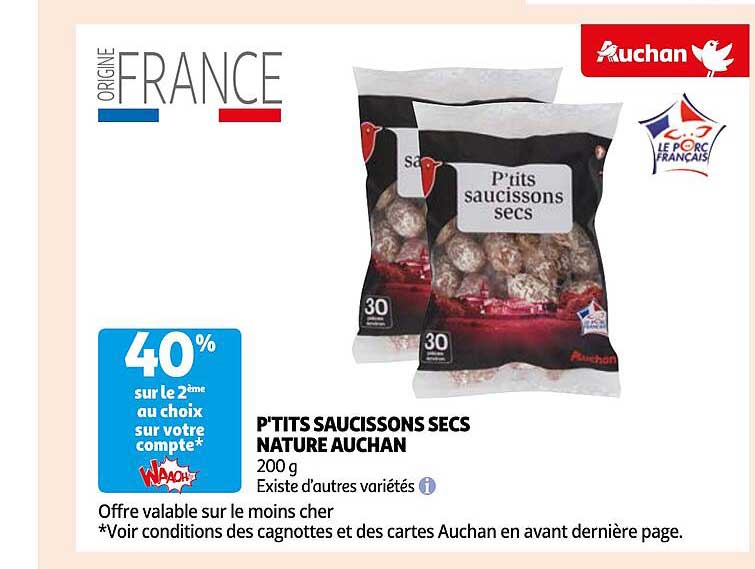 P'tits Saucissons Secs Nature Auchan