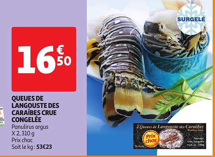 queues de langouste des caraïbes crue congelée
