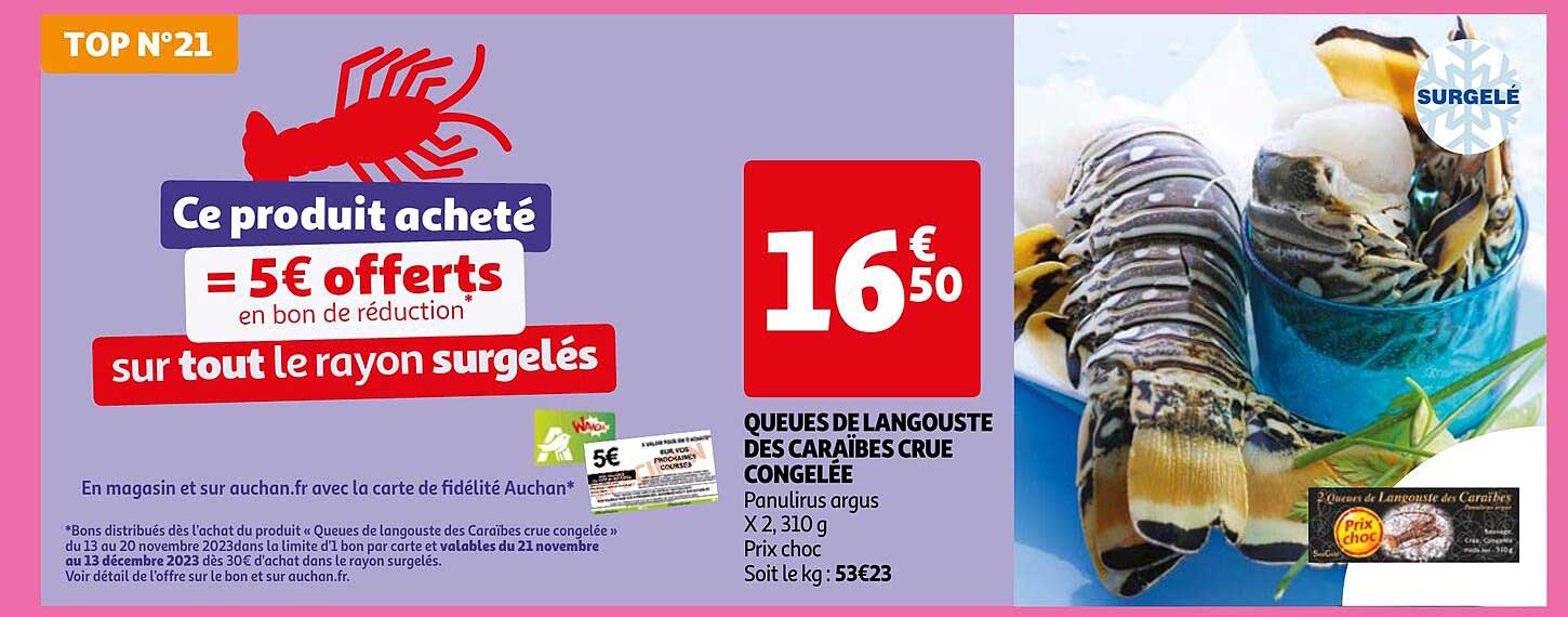 queues de langouste des caraïbes crue congelée