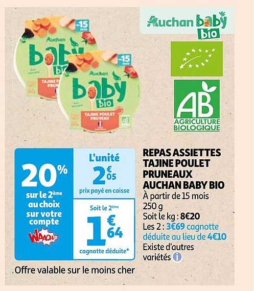 Repas Assiettes Tajine Poulet Pruneaux Auchan Baby Bio