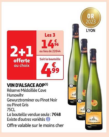vin d'alsace aop réserve médaillée cave hunawihr gewurztraminer ou pinot noir ou pinot gris