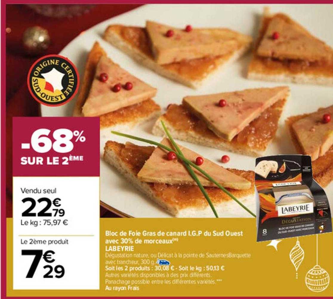 bloc de foie gras de canard i.g.p. du sud ouest avec 30% de morceaux labeyrie