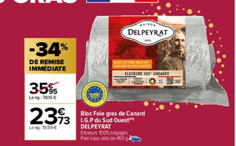 bloc foie gras de canard i.g.p. du sud ouest delpeyrat