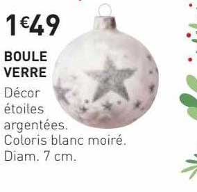 boule verre décor étoiles argentées coloris blanc moiré diam. 7 cm