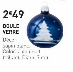 boule verre décor sapin blanc coloris bleu nuit brillant diam. 7 cm
