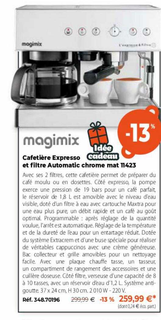 cafetière expresso et filtre automatic chrome mat t1423