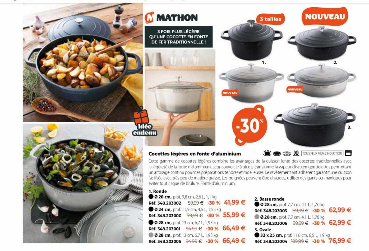 cocottes légères en fonte d'aluminium