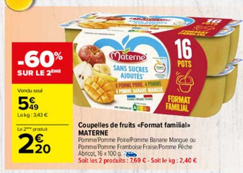 Coupelles De Fruits «format Familial» Materne