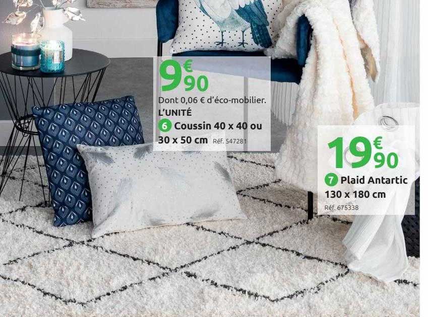 coussin 40 x 40 ou 30 x 50 cm plaid antartic 130 x 180 cm