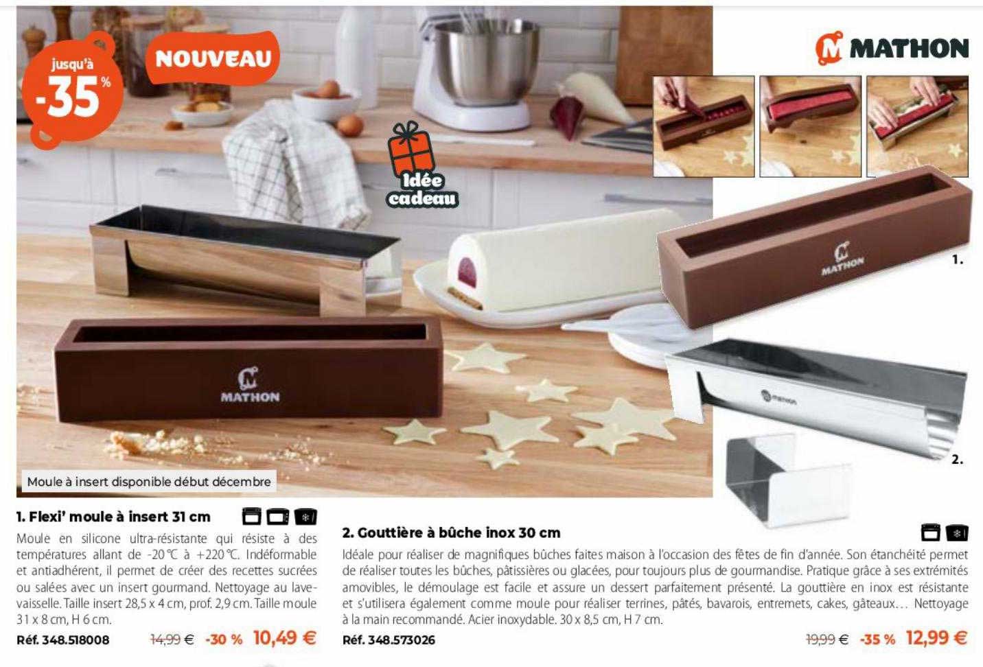 flexi' moule à insert 31 cm, gouttière à bûche inox 30 cm