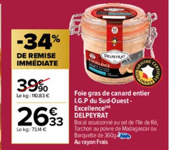 foie gras de canard entier i.g.p. du sud-ouest excellence delpeyrat