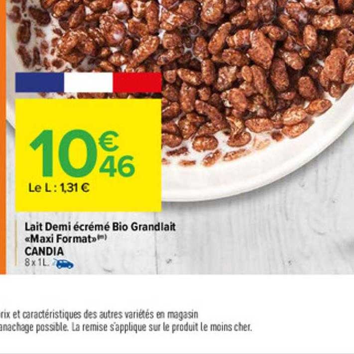 Lait Demi écrémé Bio Grandlait "maxi Format" Candia