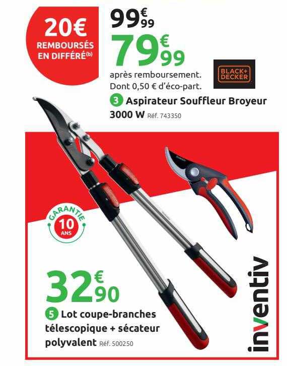 lot coupe-branches télescopique + sécateur polyvalent inventiv