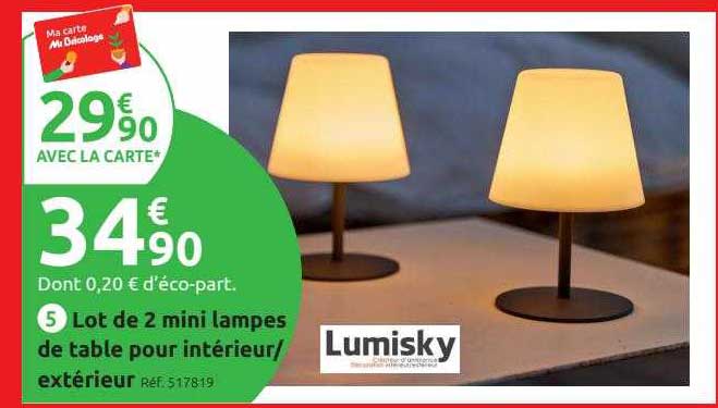 lot de 2 mini lampes de table pour intérieur extérieure lumisky