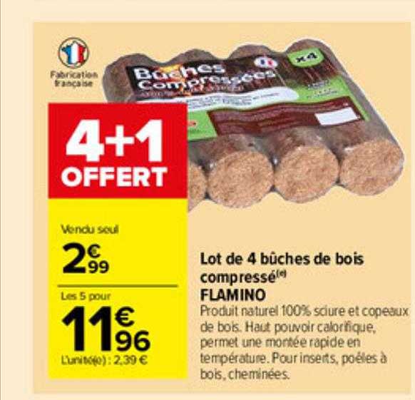 Lot De 4 Bûches De Bois Compressé Flamino