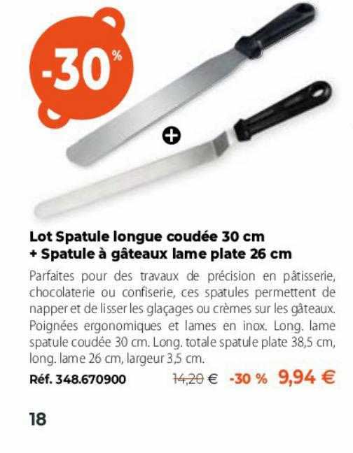 lot spatules longue coudée 30 cm + spatule à gâteaux lame plate 26 cm