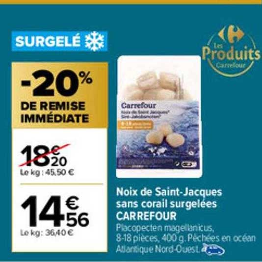 noix de saint-jacques sans corail surgelées carrefour