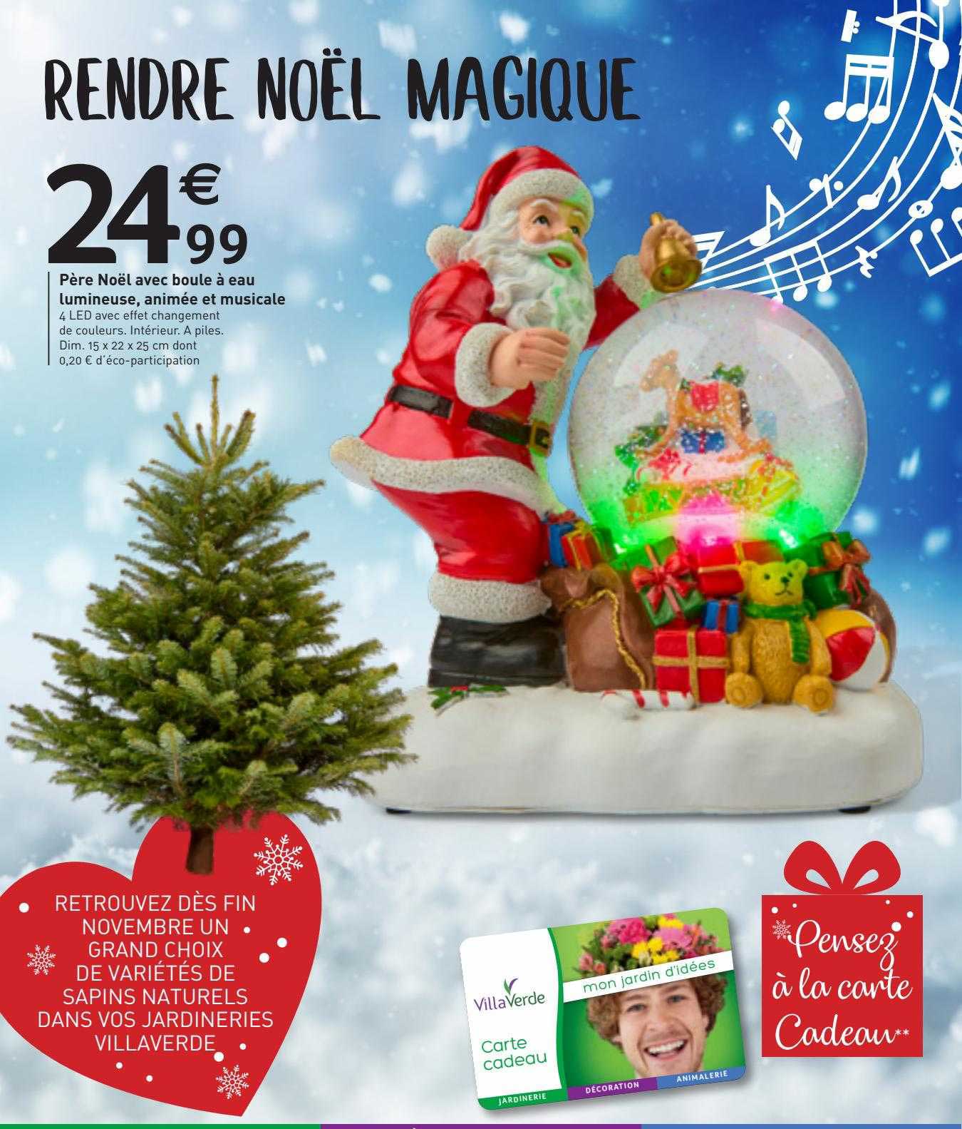 père noël avec boule à eau lumineuse animée et musicale