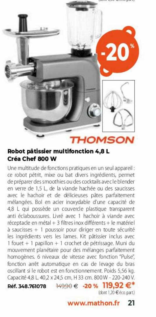 Robot Pâtissier Multifonction 4,8 L Créa Chef 800 W Thomson