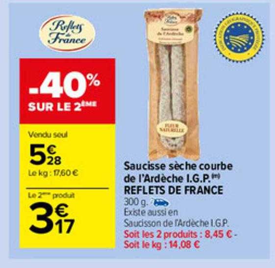 saucisse sèche courbe de l'ardèche i.g.p. reflets de france