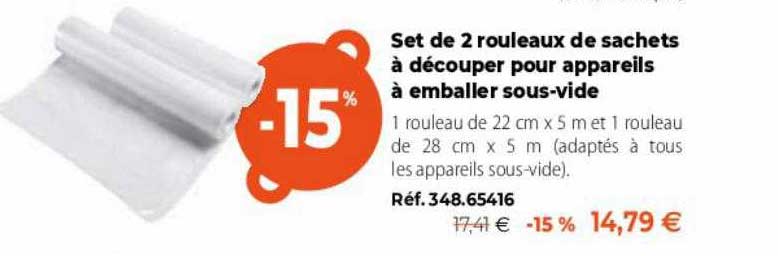 set de 2 rouleaux de sachets à découper pour appareils à emballer sous-vide