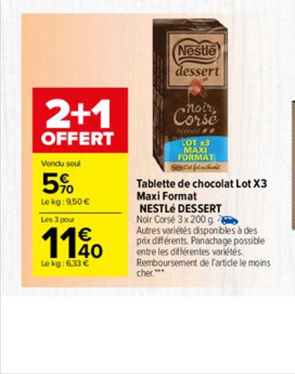 tablette de chocolat lot x3 maxi format nestlé dessert