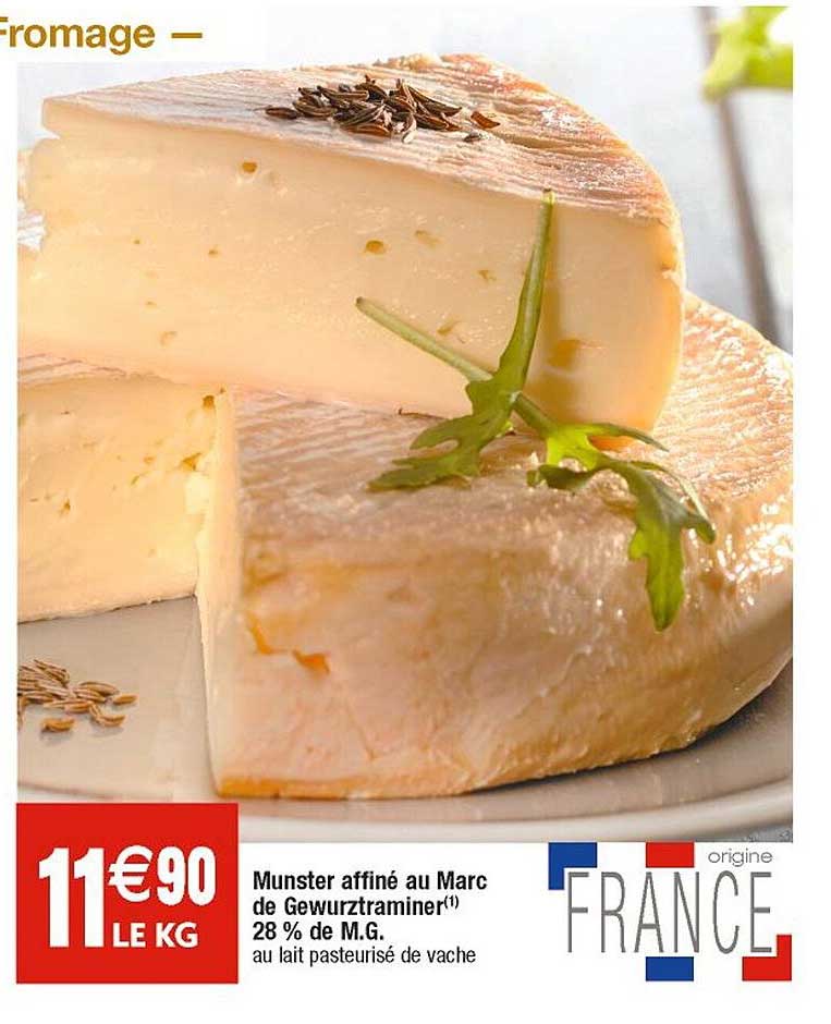 munster affiné au marc de gewurztraminer 28% de m.g.