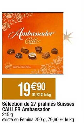 sélection de 27 pralinés suisses cailler ambassador