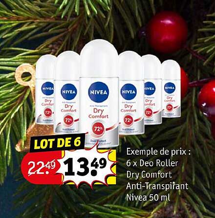 6 x déo roller dry comfort anti-transpirant niva 50ml