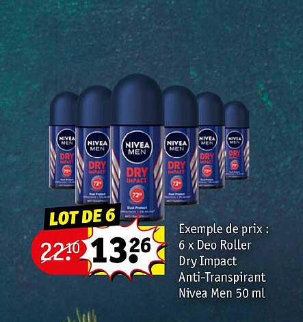 6 x déo roller dry impact anti-transpirant nivea men 50ml