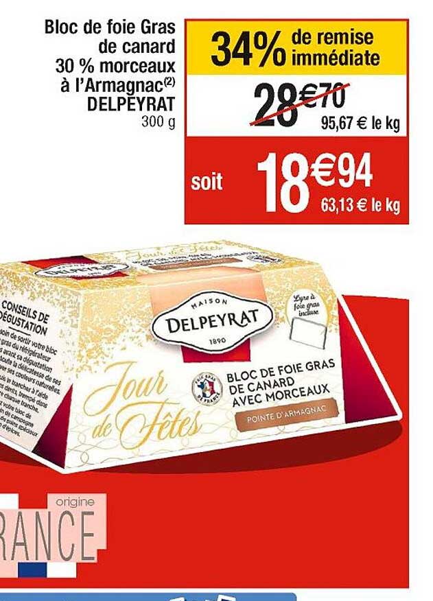 bloc de foie gras de canard 30% morceaux à l'armagnac delpeyrat
