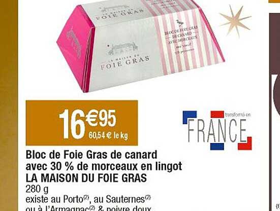 bloc de foie gras de canard avec 30% de morceaux en lingot la maison du foie gras