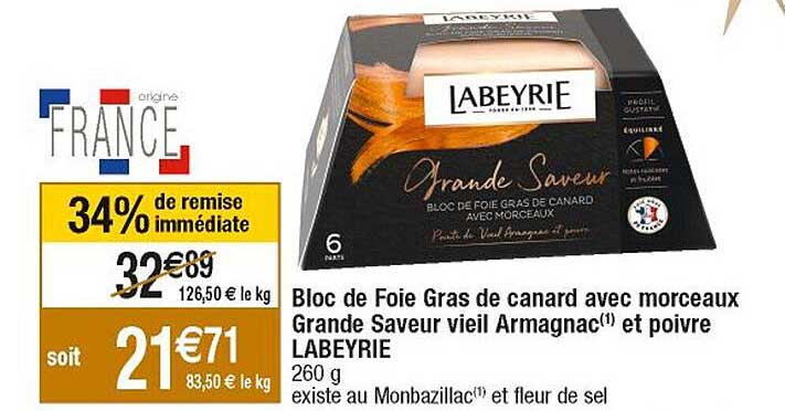 bloc de foie gras de canard avec morceaux grande saveur vieil armagnac et poivre labeyrie