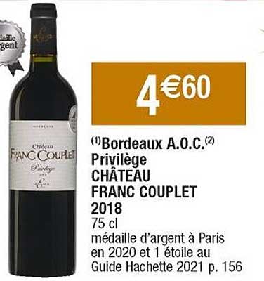 bordeaux a.o.c. privilège château franc couplet 2018