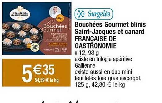bouchées gourmet blinis saint-jacques et canard française de gastronomie