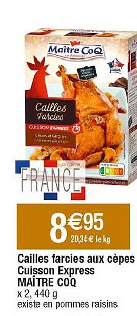 cailles farcies aux cèpes cuisson express maître coq