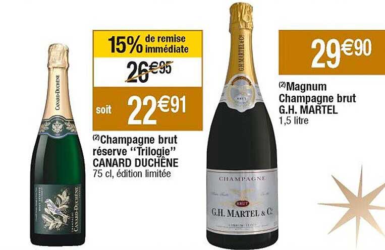 champagne brut réserve "trilogie" canard duchêne, magnum champagne brut g.h. martel