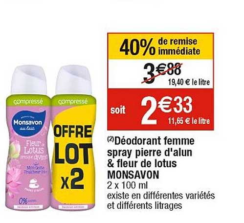 déodorant femme spray pierre d'alun & fleur de lotus monsavon
