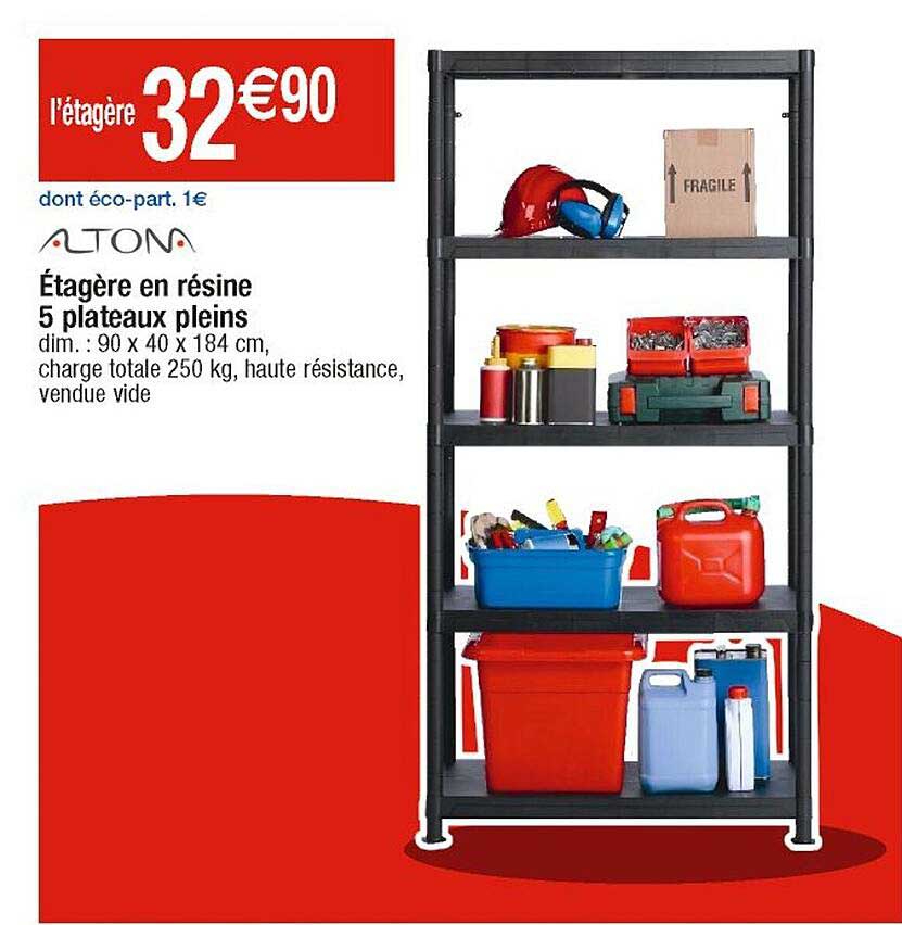 étagère en résine 5 plateaux pleins altona