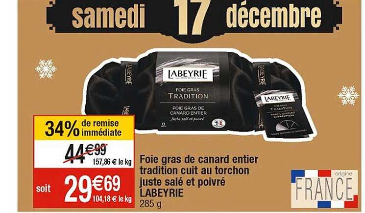 foie gras de canard entier tradition cuit au torchon juste salé et poivré labeyrie