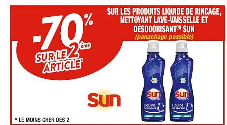 les produits liquide de rinçage, nettoyant lave-vaisselle et désodorisant sun