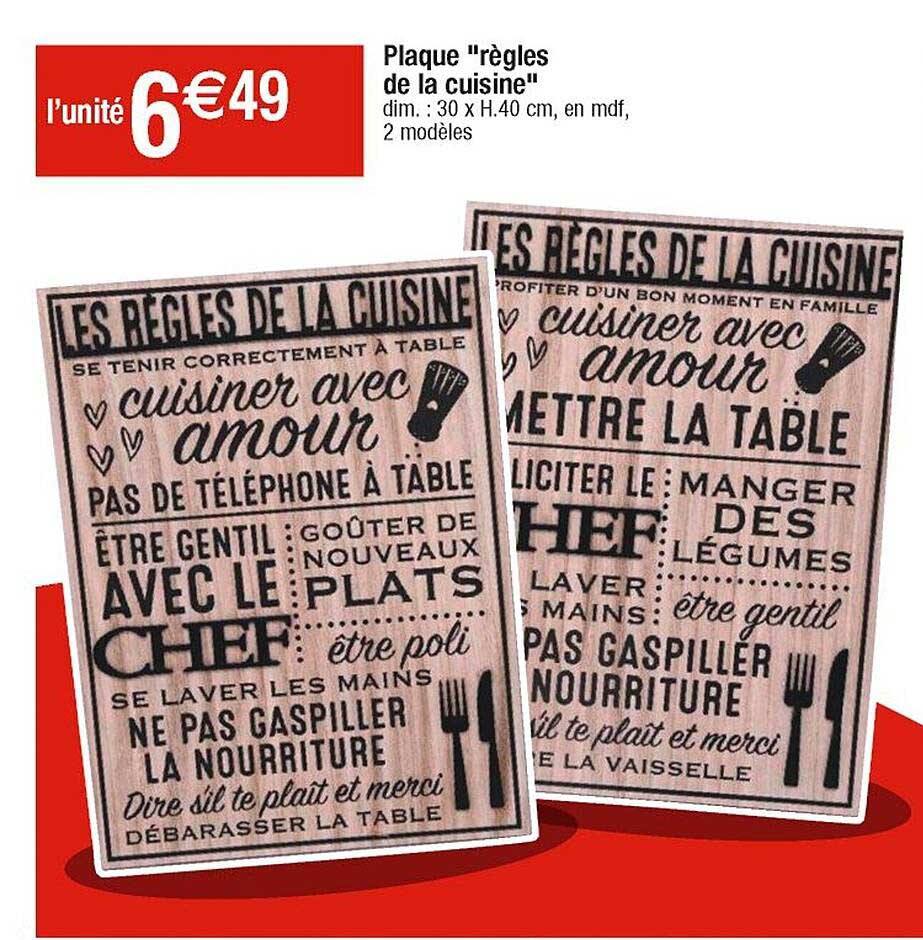 Plaque "règles De La Cuisine"