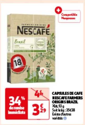 capsules de café nescafé farmers origins brazil