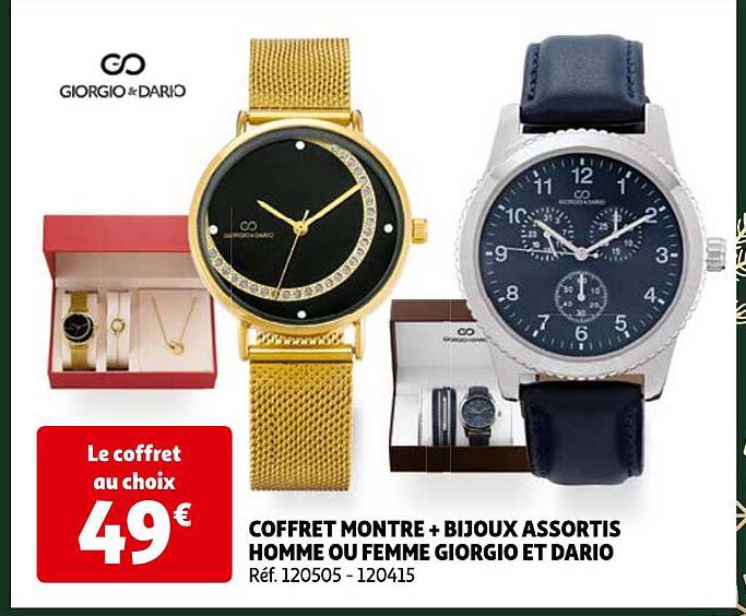 coffret montre + bijoux assortis homme ou femme giorgio et dario