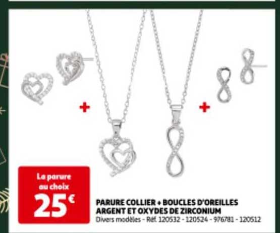 parure collier + boucles d'oreilles argent et oxydes de zirconium