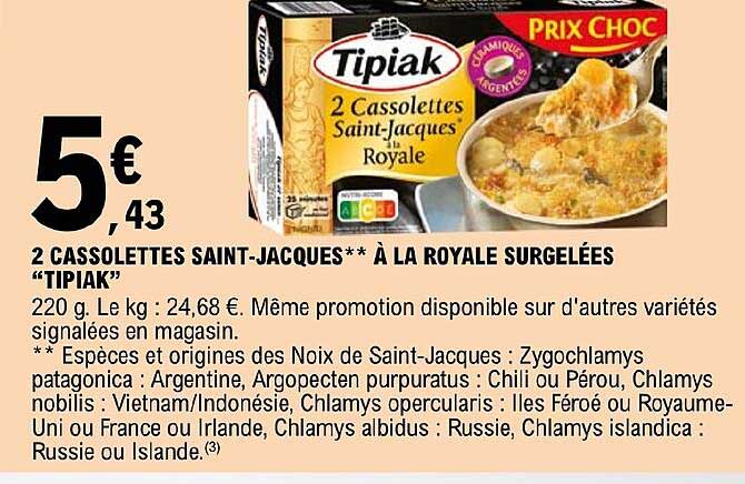 2 cassolettes saint-jacques  à la royale surgelées "tipiak"