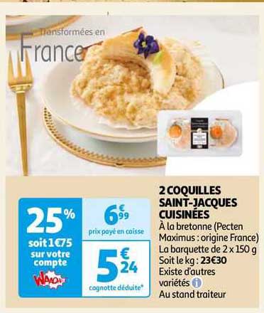 2 coquilles saint-jacques cuisinées