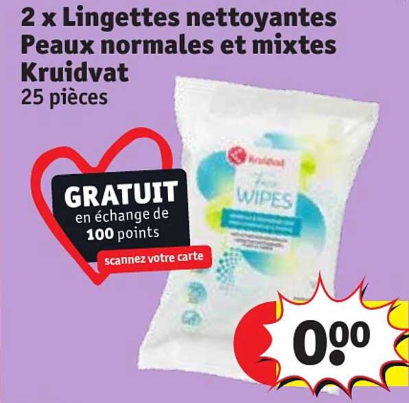 2 x  lingettes nettoyantes peaux normales et mixtes kruidvat
